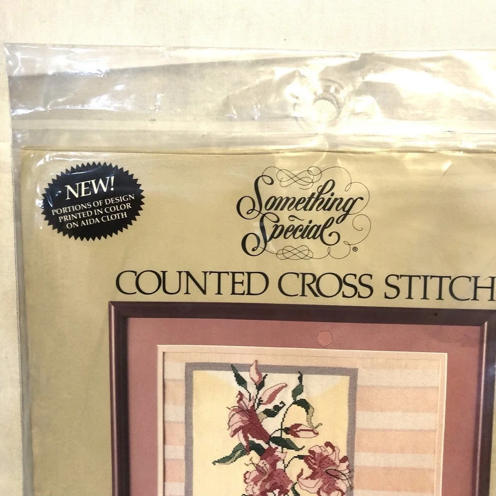 Vintage Something Special DECO TIGER LILY VASE PICTURE Counted Cross Stitch 1987